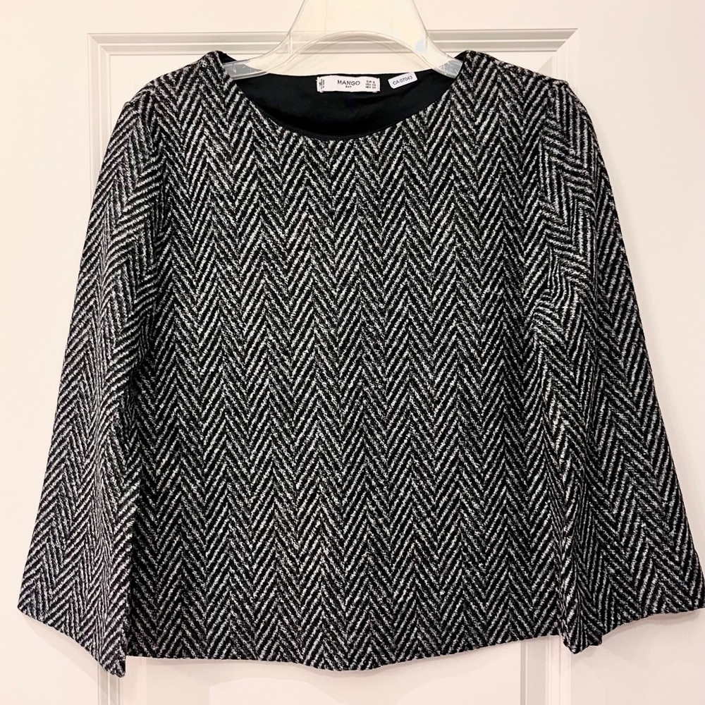 Mango Black and White Herringbone Blouse *NEW* - XS